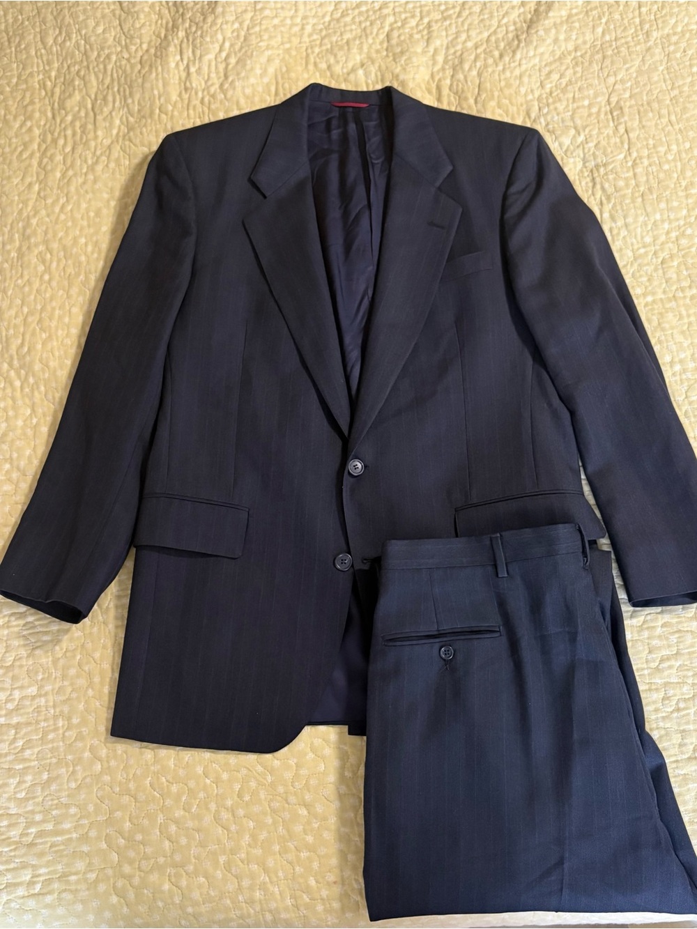 VTG Jos. A. Bank Men's Navy Stripe Two-Piece Suit 42R 36W 100% Wool
